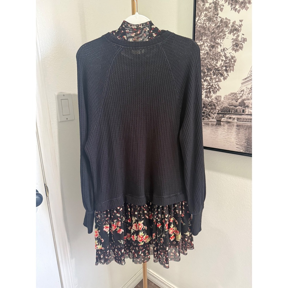 Free People Opposites Attract Mini Dress Black Floral Waffle Knit Mesh Small - Picture 4 of 4